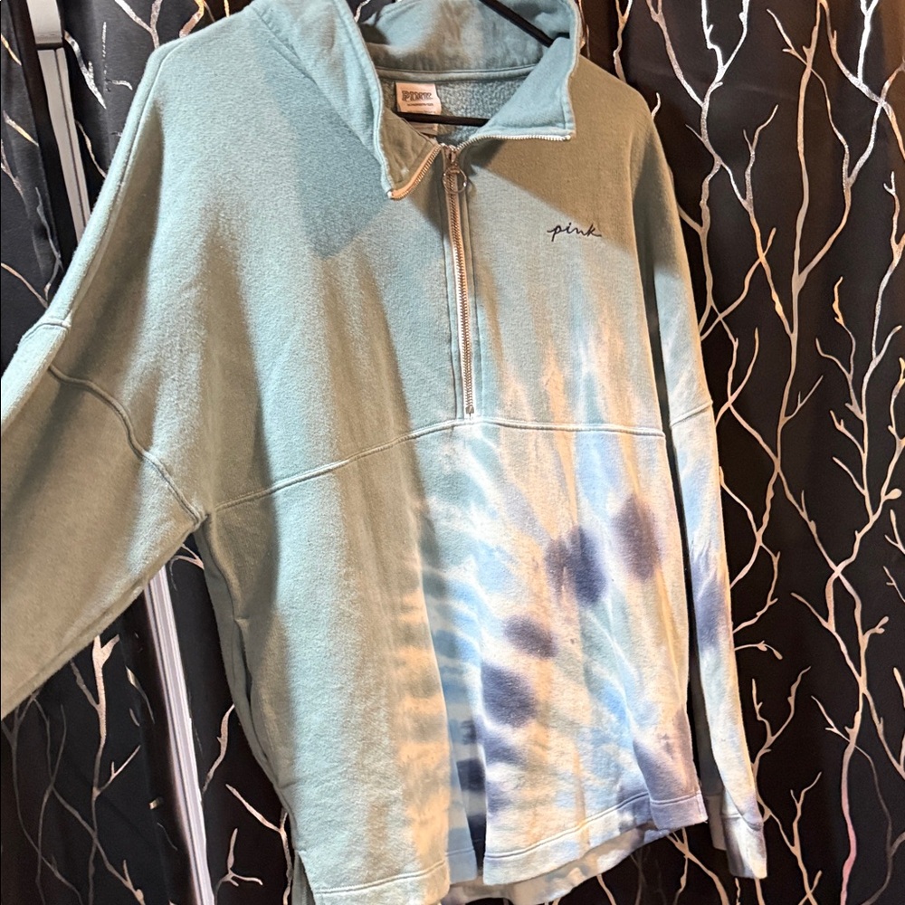 PINK Victoria's Secret Aqua and White Half Zip - Picture 3 of 5